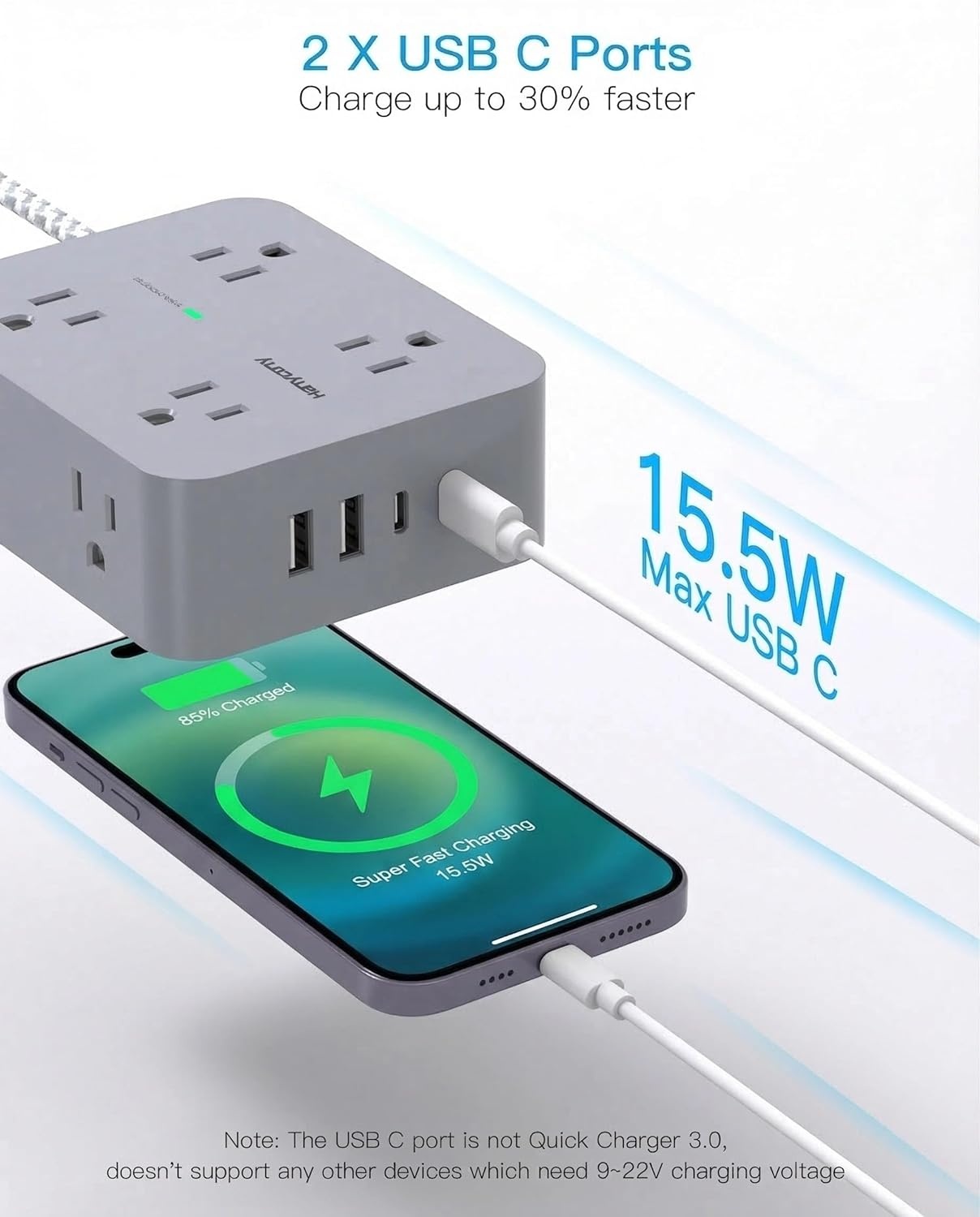 image:imagePD 30W USB C Power Strip Surge Protecor HANYCONY 8 Outlets 4 USB2 USB C Ports 1080J Desk Charging Station for Multiple Devices 6 Ft Flat Plug Extension Cord for College Dorm Room EssentialsGray