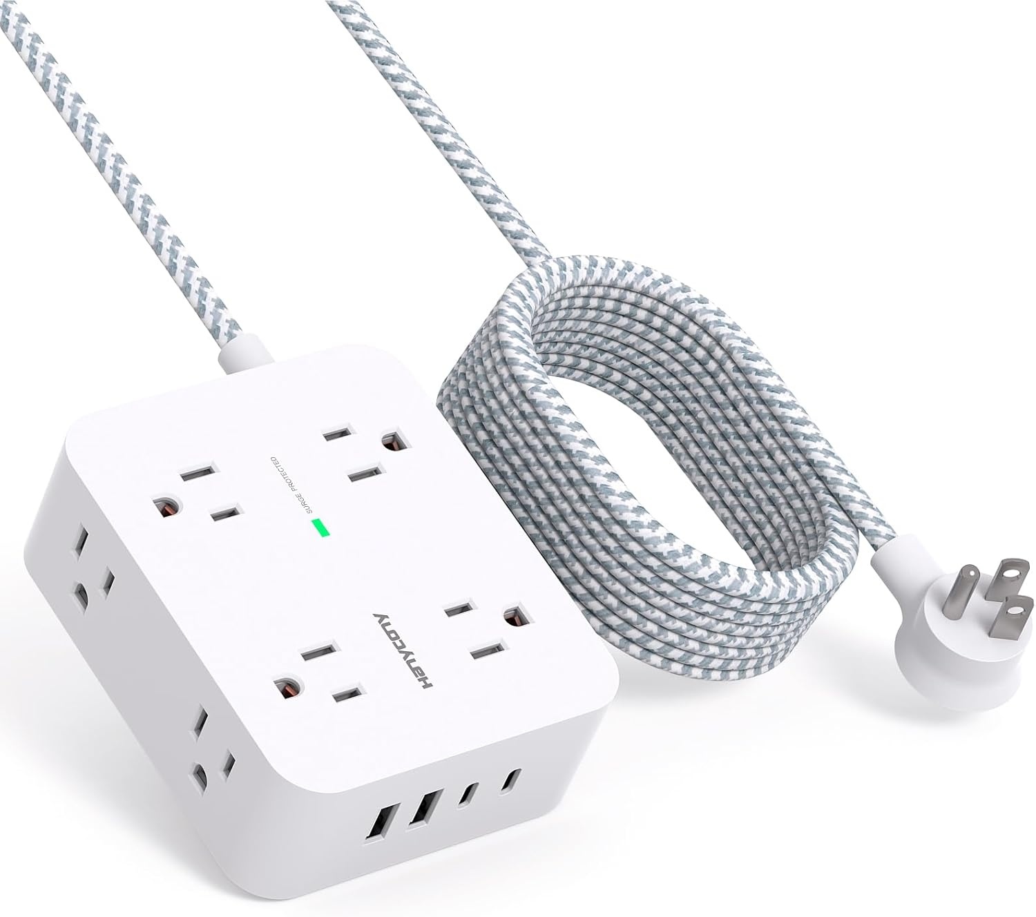 image:imagePD 30W USB C Power Strip Surge Protecor HANYCONY 8 Outlets 4 USB2 USB C Ports 1080J Desk Charging Station for Multiple Devices 6 Ft Flat Plug Extension Cord for College Dorm Room EssentialsWhite