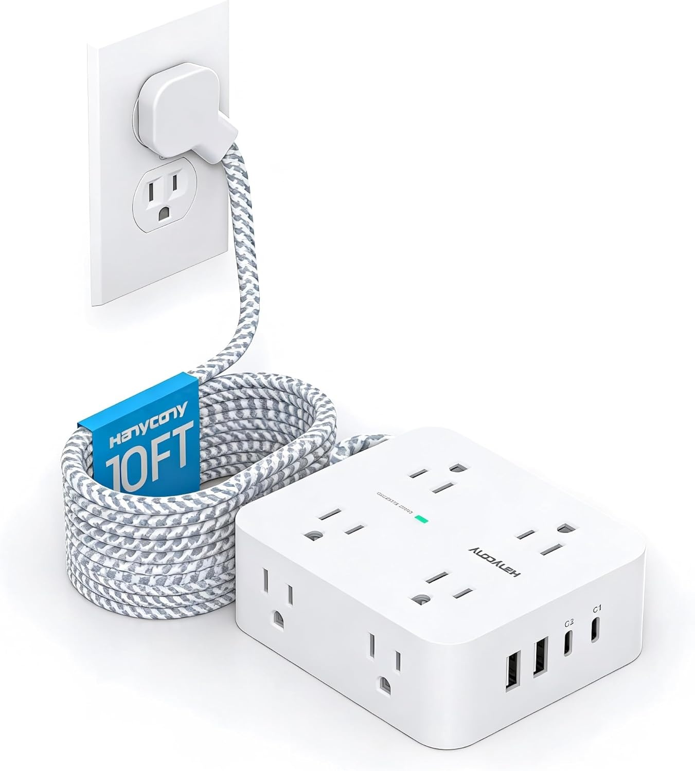 image:imagePD 30W USB C Power Strip Surge Protecor HANYCONY 8 Outlets 4 USB2 USB C Ports 1080J Desk Charging Station for Multiple Devices 6 Ft Flat Plug Extension Cord for College Dorm Room EssentialsWhiteGray