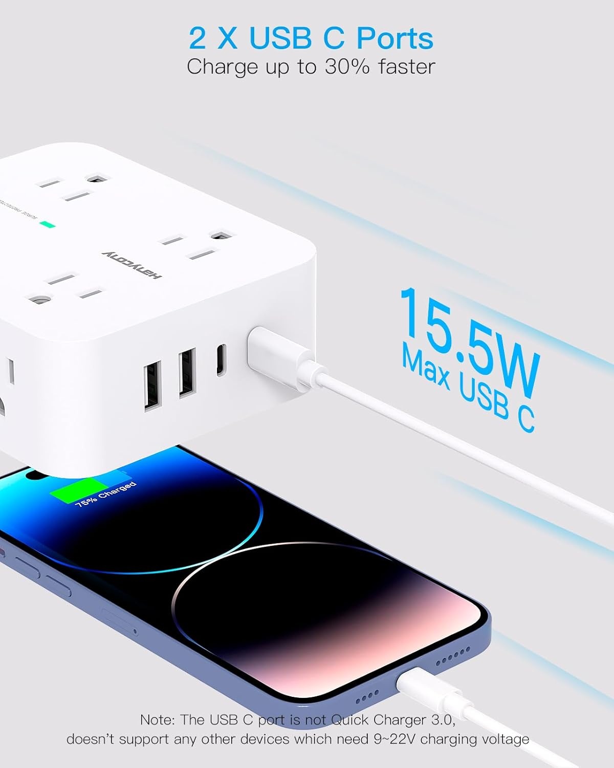 image:imagePD 30W USB C Power Strip Surge Protecor HANYCONY 8 Outlets 4 USB2 USB C Ports 1080J Desk Charging Station for Multiple Devices 6 Ft Flat Plug Extension Cord for College Dorm Room EssentialsWhite