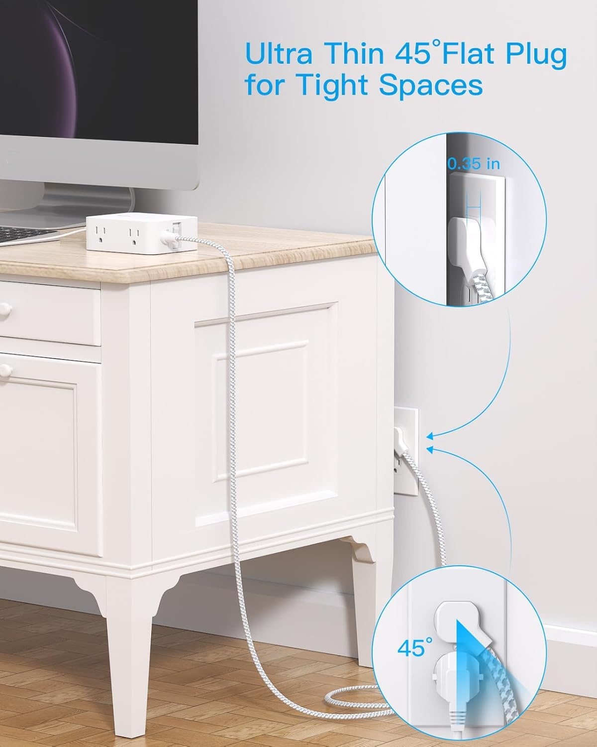 image:imagePD 30W USB C Power Strip Surge Protecor HANYCONY 8 Outlets 4 USB2 USB C Ports 1080J Desk Charging Station for Multiple Devices 6 Ft Flat Plug Extension Cord for College Dorm Room EssentialsWhiteGray