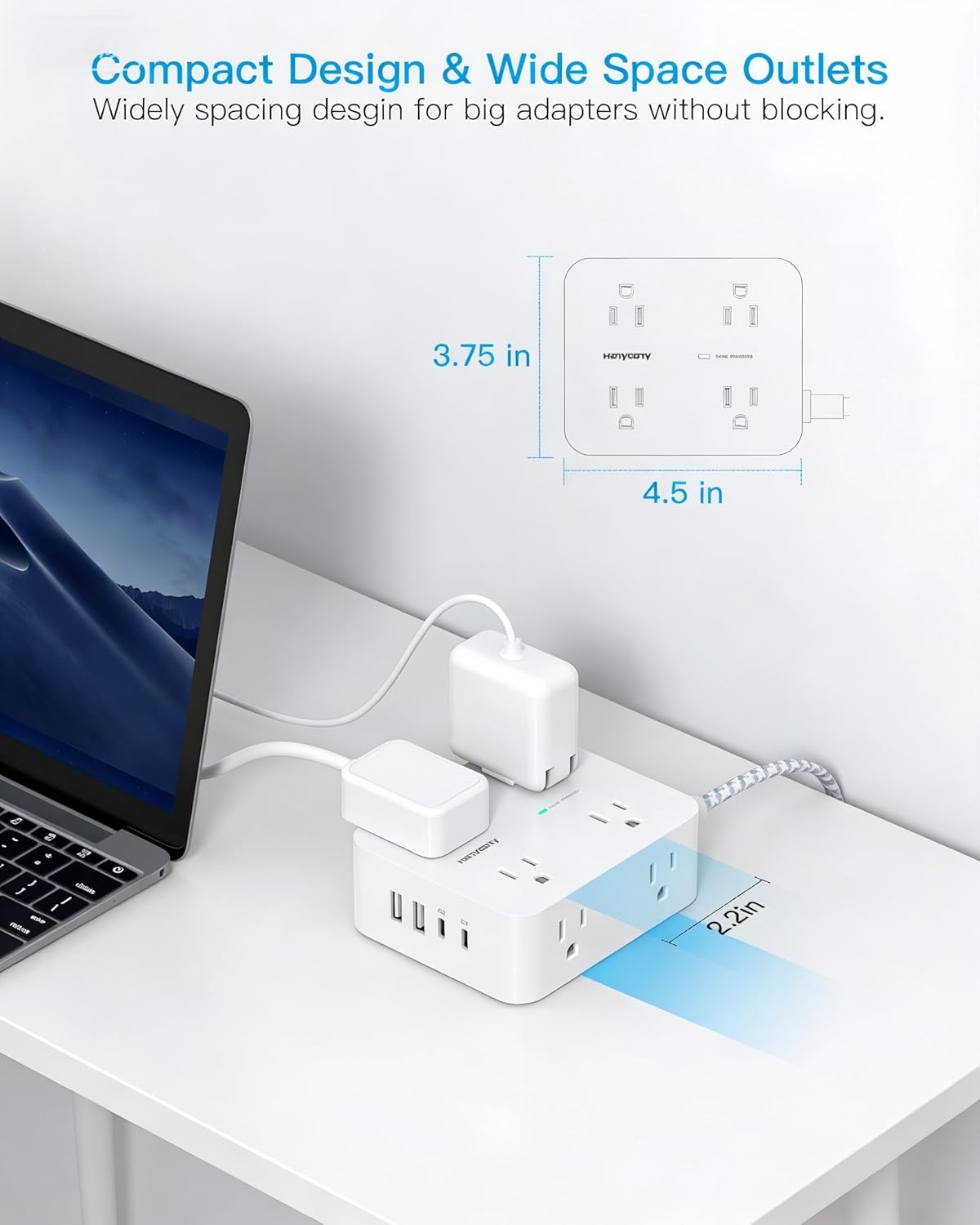 image:imagePD 30W USB C Power Strip Surge Protecor HANYCONY 8 Outlets 4 USB2 USB C Ports 1080J Desk Charging Station for Multiple Devices 6 Ft Flat Plug Extension Cord for College Dorm Room EssentialsWhiteGray