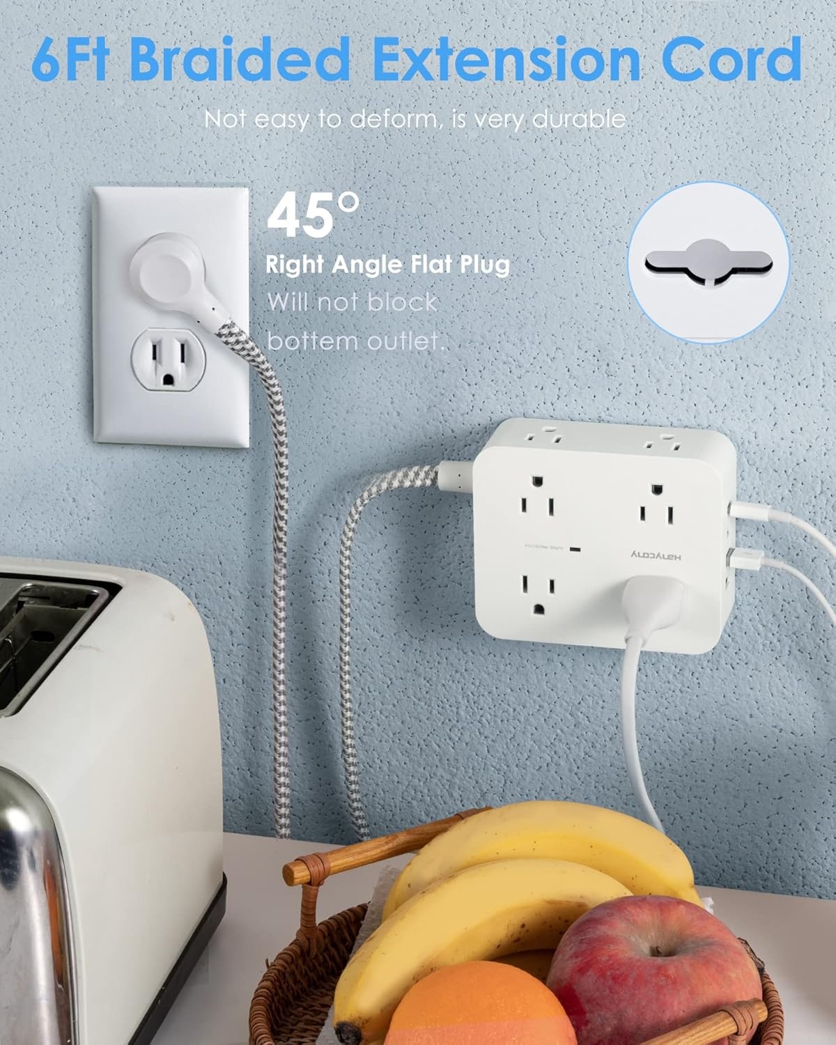 image:imagePD 30W USB C Power Strip Surge Protecor HANYCONY 8 Outlets 4 USB2 USB C Ports 1080J Desk Charging Station for Multiple Devices 6 Ft Flat Plug Extension Cord for College Dorm Room EssentialsWhite