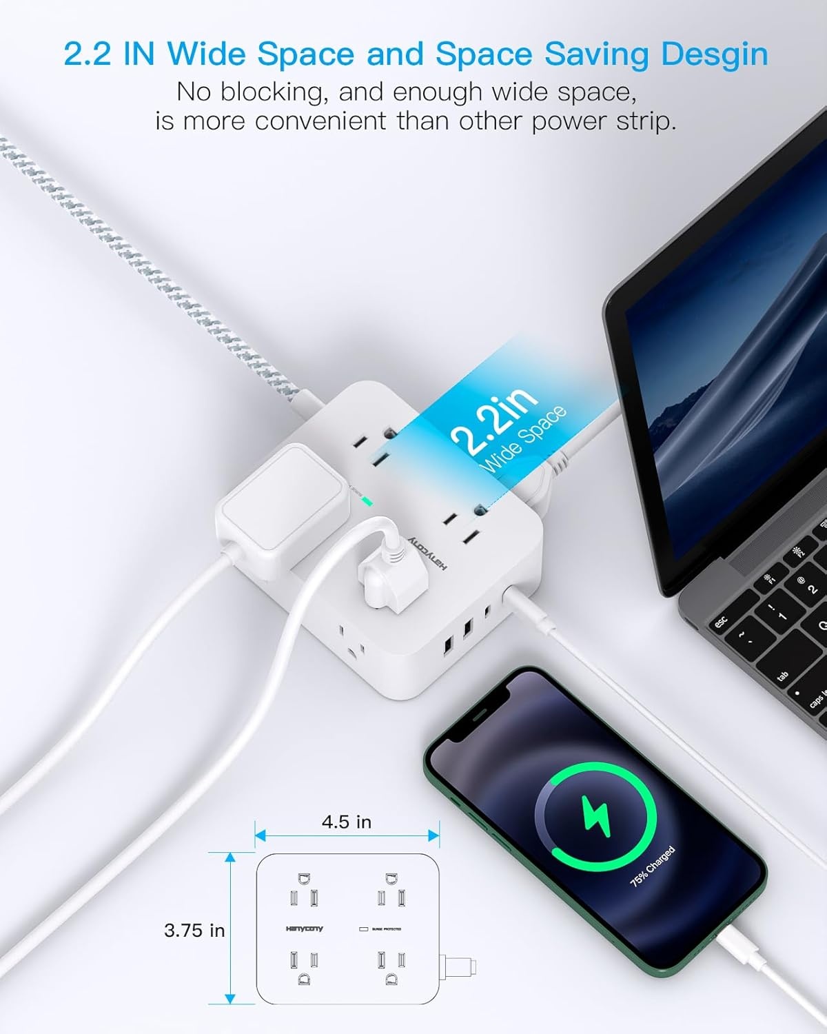 image:imagePD 30W USB C Power Strip Surge Protecor HANYCONY 8 Outlets 4 USB2 USB C Ports 1080J Desk Charging Station for Multiple Devices 6 Ft Flat Plug Extension Cord for College Dorm Room EssentialsWhite
