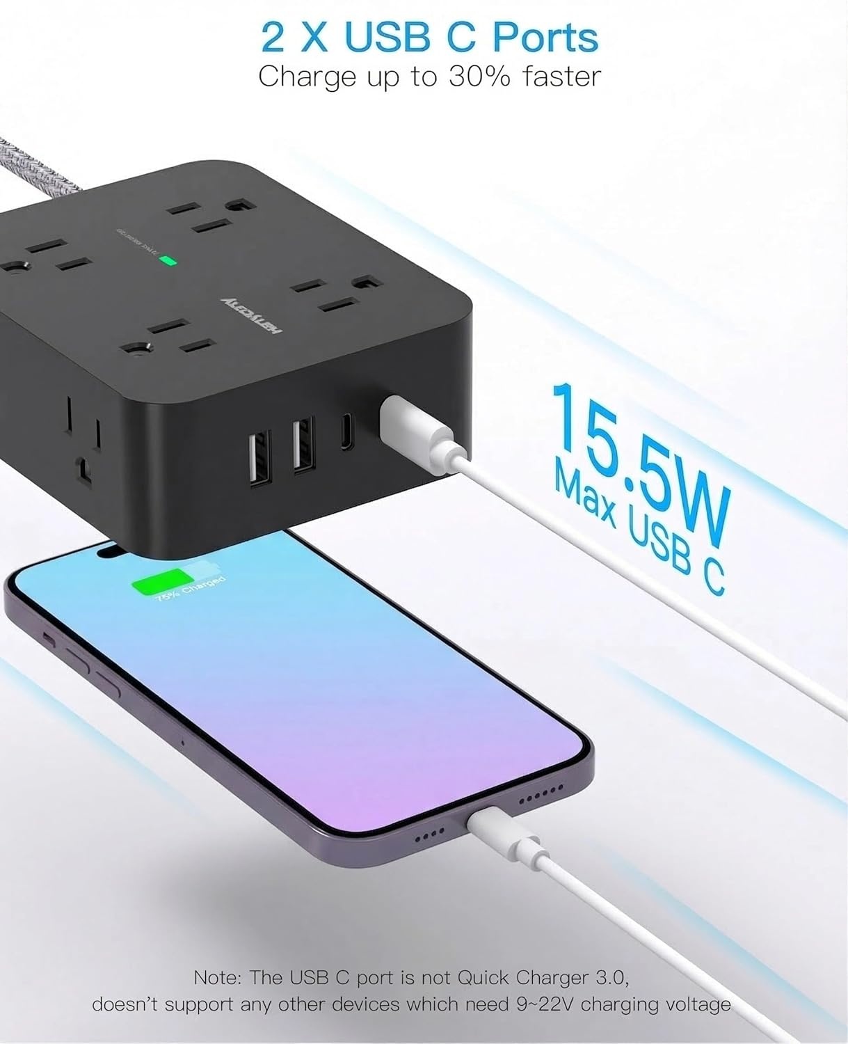 image:imagePD 30W USB C Power Strip Surge Protecor HANYCONY 8 Outlets 4 USB2 USB C Ports 1080J Desk Charging Station for Multiple Devices 6 Ft Flat Plug Extension Cord for College Dorm Room EssentialsBlack