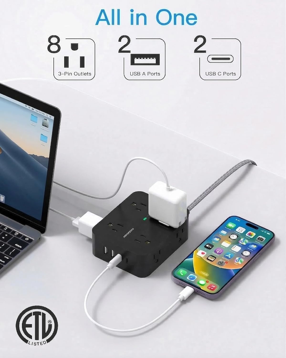 image:imagePD 30W USB C Power Strip Surge Protecor HANYCONY 8 Outlets 4 USB2 USB C Ports 1080J Desk Charging Station for Multiple Devices 6 Ft Flat Plug Extension Cord for College Dorm Room EssentialsBlack