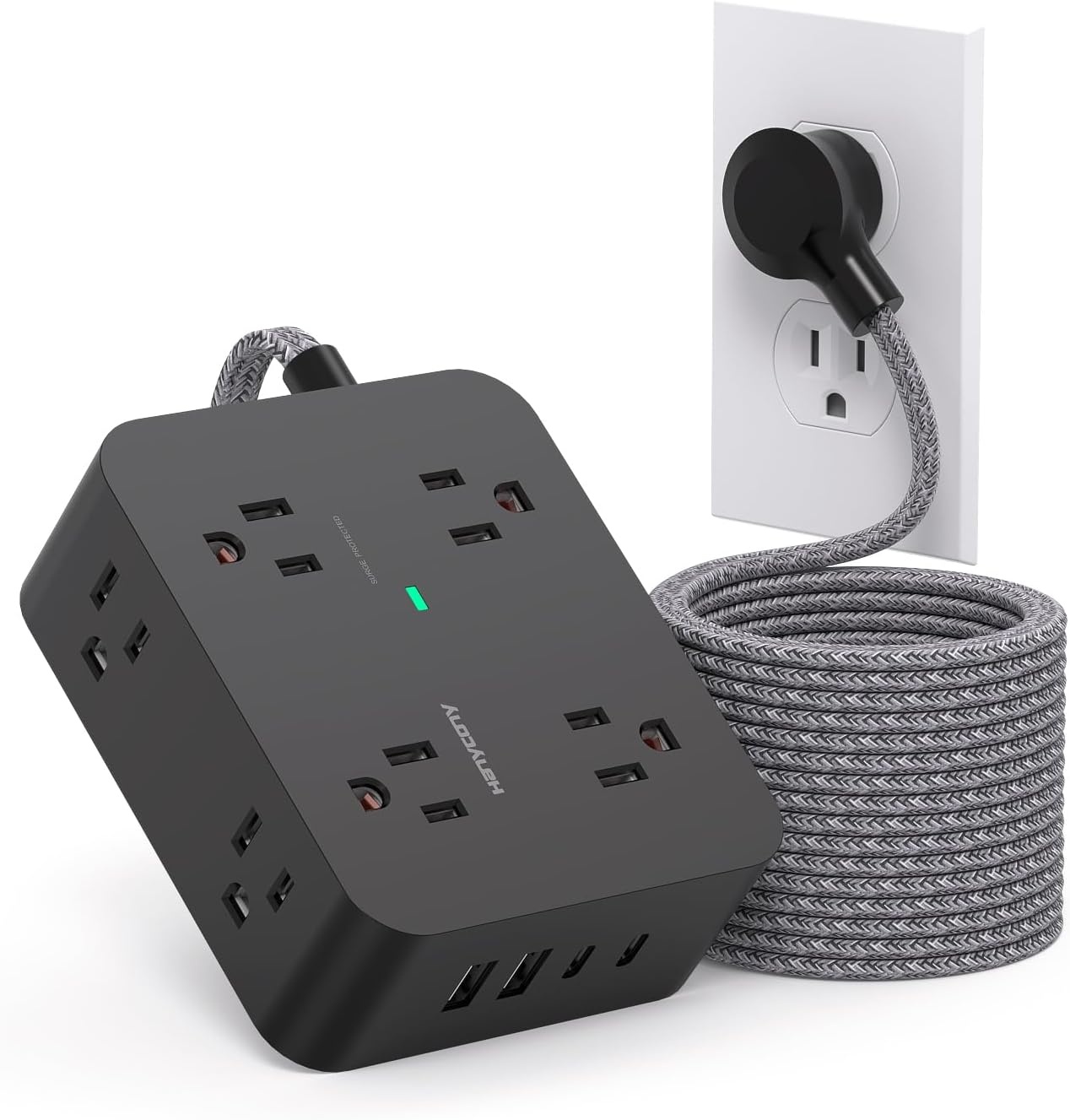 image:imagePD 30W USB C Power Strip Surge Protecor HANYCONY 8 Outlets 4 USB2 USB C Ports 1080J Desk Charging Station for Multiple Devices 6 Ft Flat Plug Extension Cord for College Dorm Room EssentialsBlack