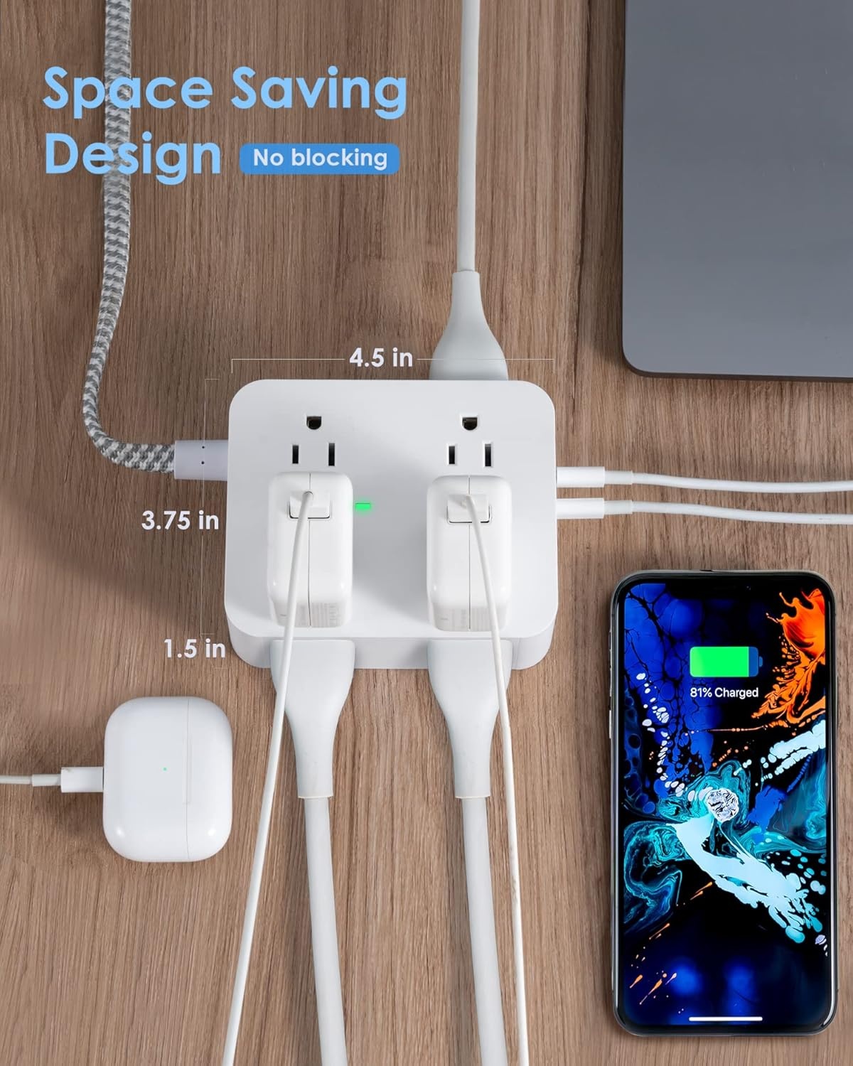 image:imagePD 30W USB C Power Strip Surge Protecor HANYCONY 8 Outlets 4 USB2 USB C Ports 1080J Desk Charging Station for Multiple Devices 6 Ft Flat Plug Extension Cord for College Dorm Room EssentialsWhite