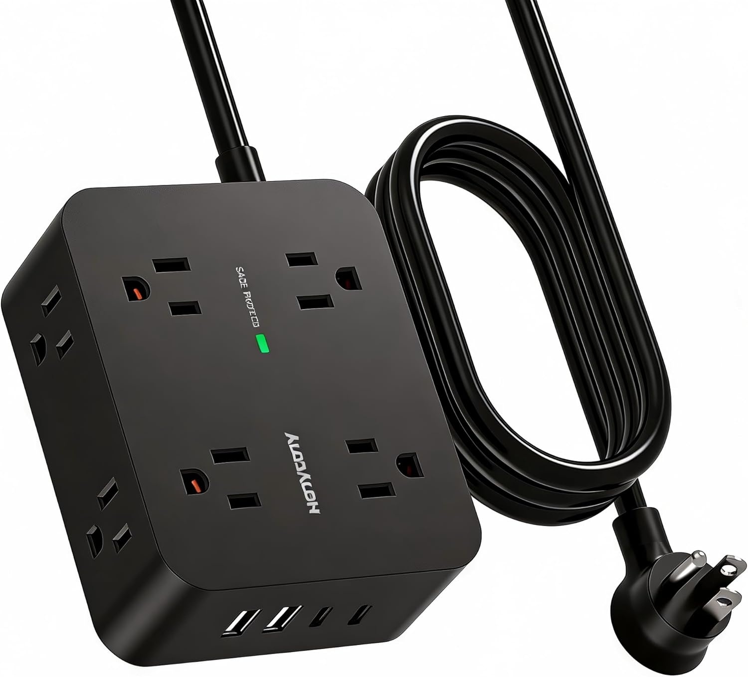 image:imagePower Strip Surge Protector Extension Cord with 8 Widely Spaced AC Outlets amp 4 USB Ports 2 USB C 5 Ft Heavy Duty Round Power Cord 1080 Joules Wall Mount Charging Station for Home Office Desk5Ft