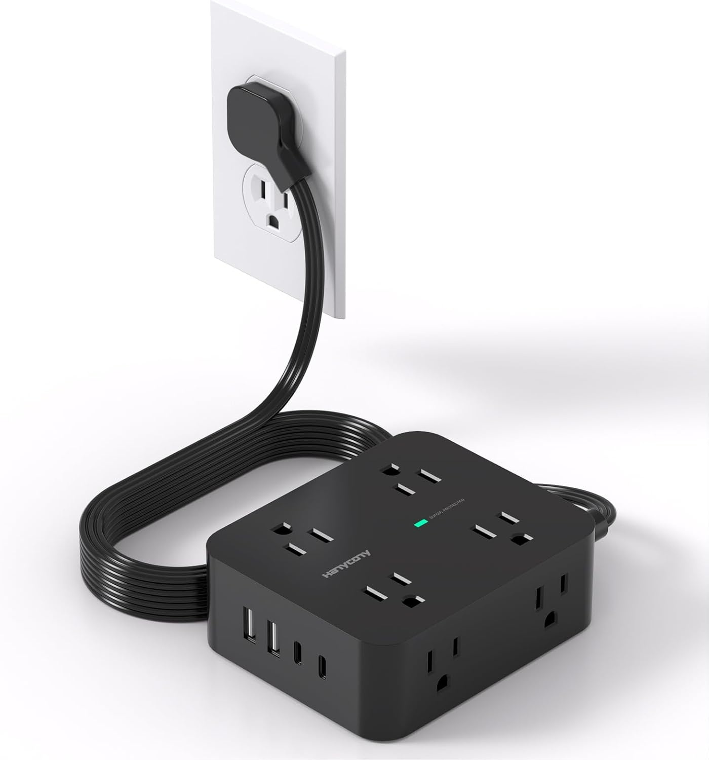image:imagePower Strip Surge Protector Extension Cord with 8 Widely Spaced AC Outlets amp 4 USB Ports 2 USB C 5 Ft Heavy Duty Round Power Cord 1080 Joules Wall Mount Charging Station for Home Office Desk5Ft