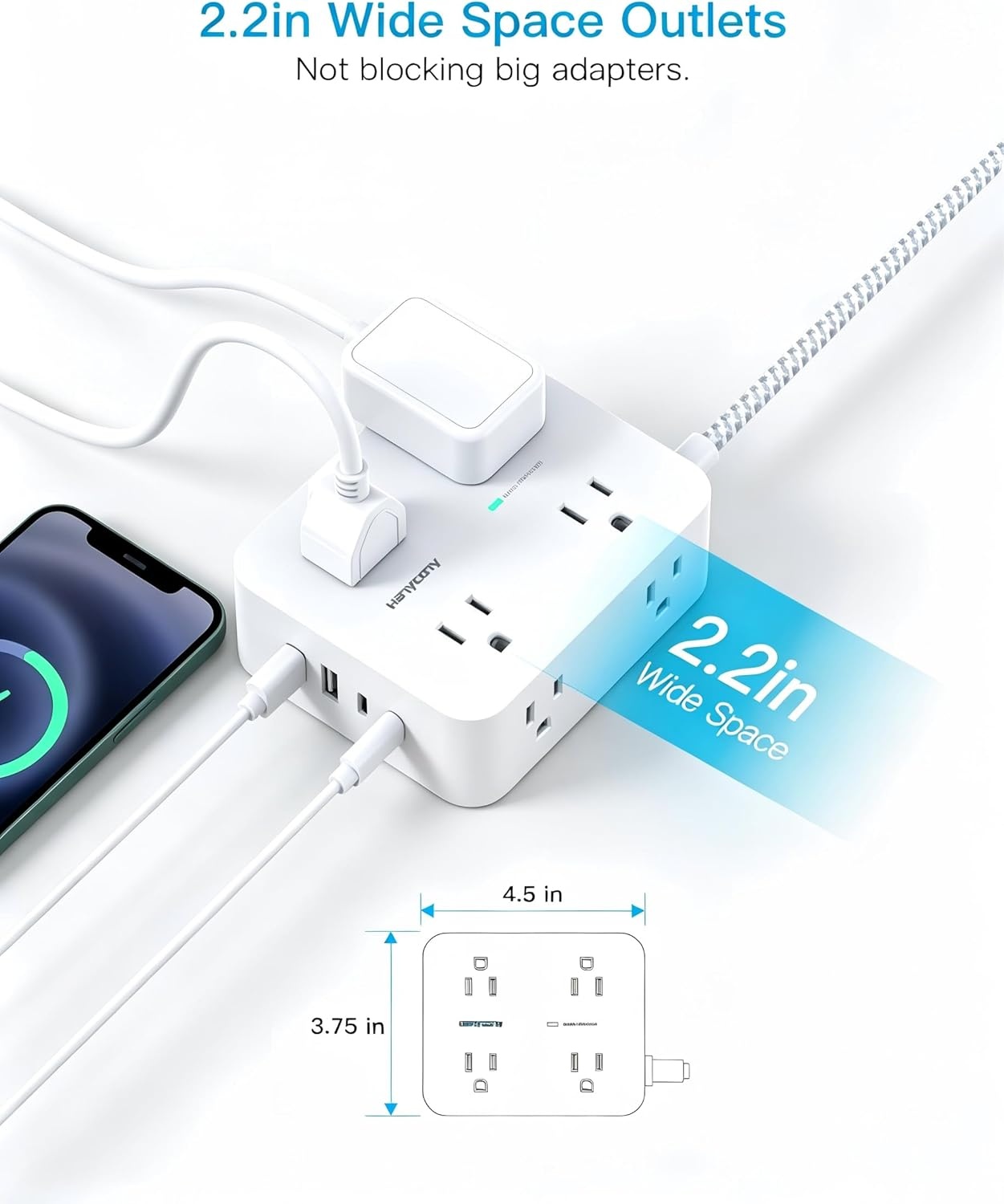 image:imageSurge Protector Power Strip HANYCONY Extension Cord with Multiple Outlets 5 Ft Ultra Thin Flat Plug 8 Outlets 4 USB Ports2USB C 1080J Outlet Extender for Home Office College Dorm Room Essentials5Ft