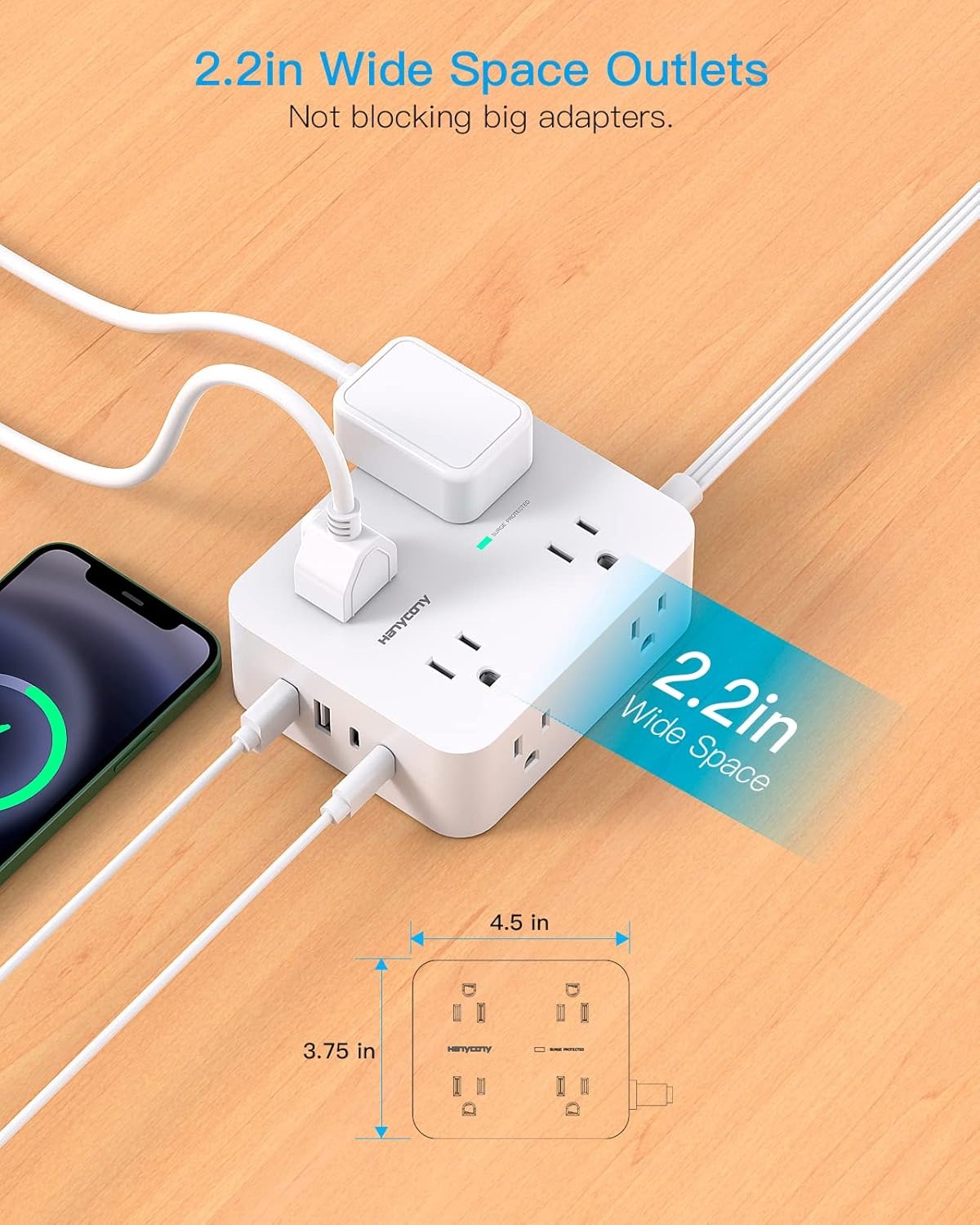 image:imageSurge Protector Power Strip HANYCONY Extension Cord with Multiple Outlets 5 Ft Ultra Thin Flat Plug 8 Outlets 4 USB Ports2USB C 1080J Outlet Extender for Home Office College Dorm Room Essentials5Ft