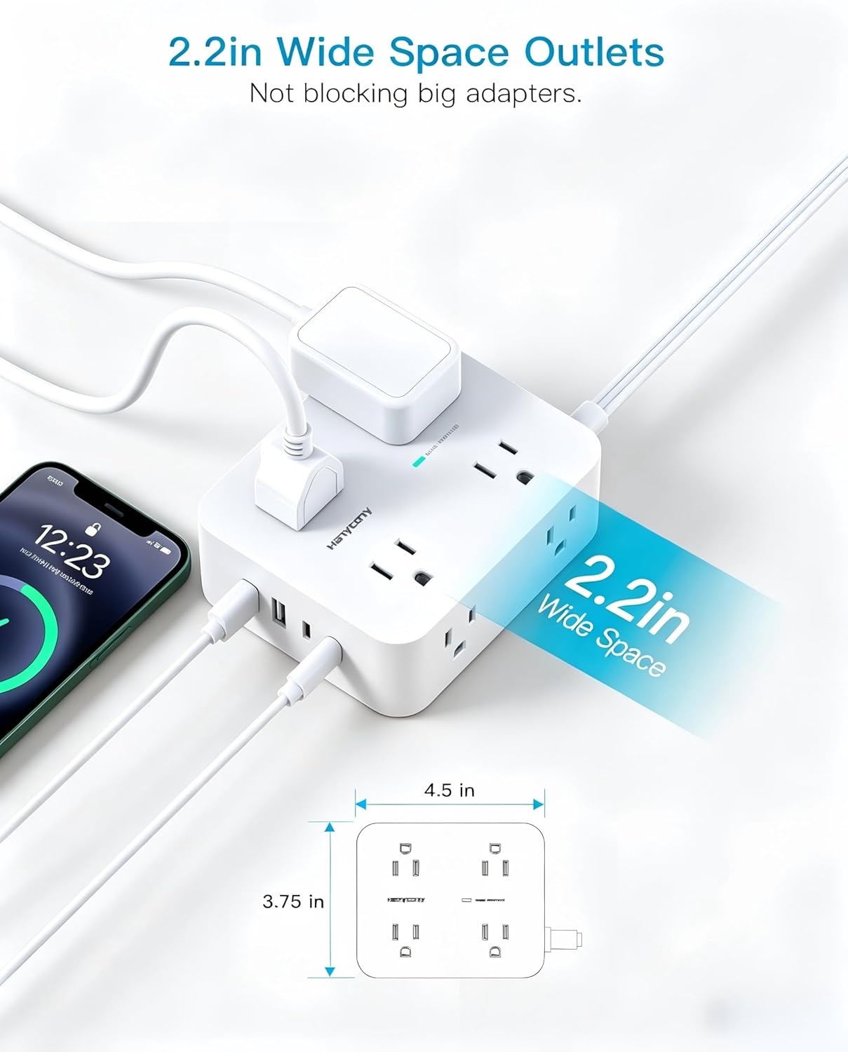image:imageSurge Protector Power Strip HANYCONY Extension Cord with Multiple Outlets 5 Ft Ultra Thin Flat Plug 8 Outlets 4 USB Ports2USB C 1080J Outlet Extender for Home Office College Dorm Room Essentials25Ft