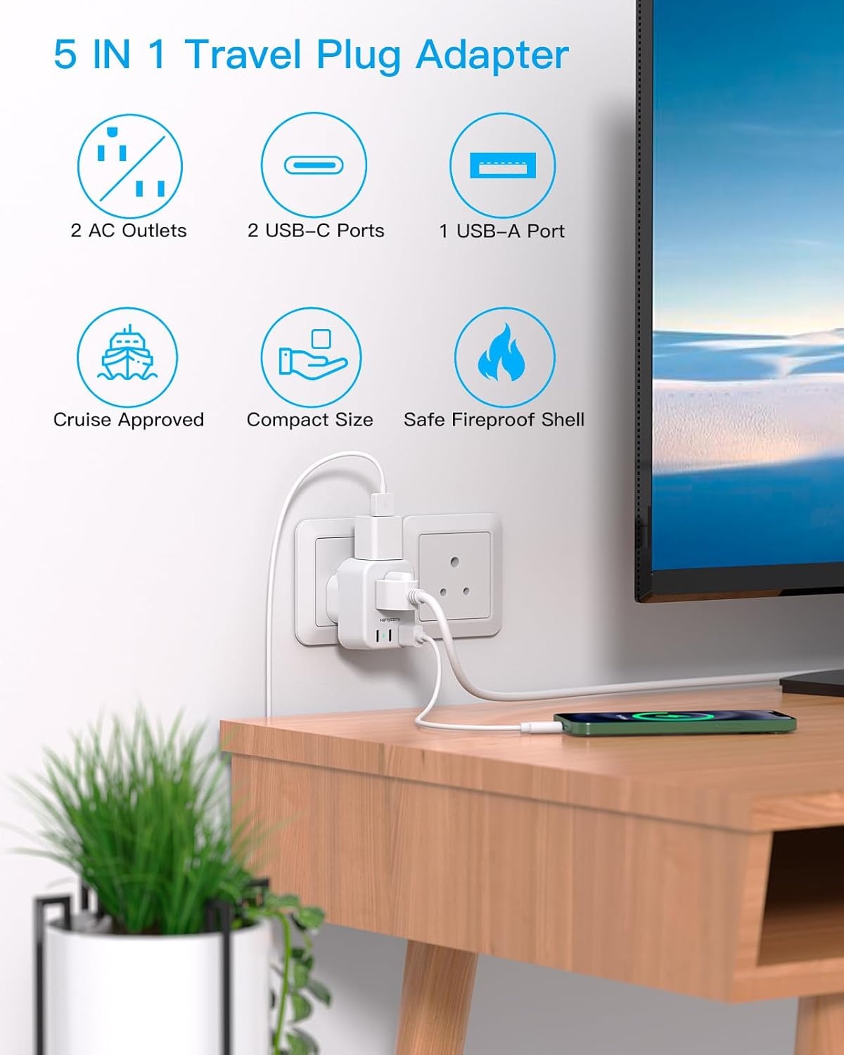 image:imageSwitzerland Travel Plug Adapter HANYCONY Type J Power Adapter with 2 Outlets 2 USB C Ports Swiss Plug Adapter for Amercian US to Switzerland Liechtenstein Rwanda 2 PackType D India Maldives