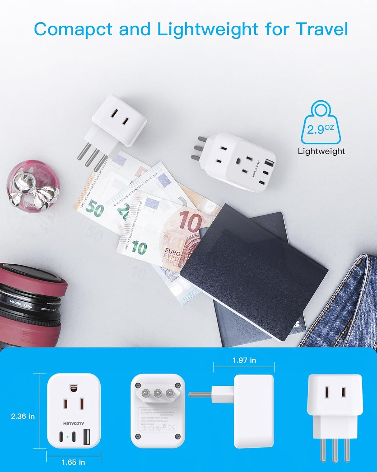 image:imageSwitzerland Travel Plug Adapter HANYCONY Type J Power Adapter with 2 Outlets 2 USB C Ports Swiss Plug Adapter for Amercian US to Switzerland Liechtenstein Rwanda 2 PackType L Italy Chile