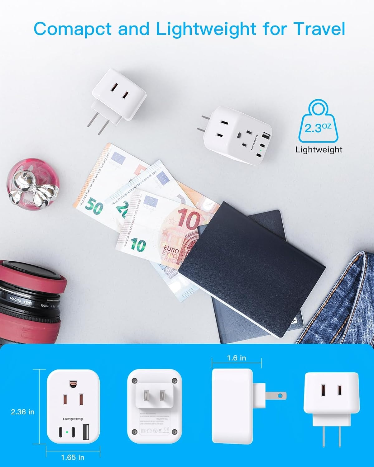 image:imageSwitzerland Travel Plug Adapter HANYCONY Type J Power Adapter with 2 Outlets 2 USB C Ports Swiss Plug Adapter for Amercian US to Switzerland Liechtenstein Rwanda 2 PackType A Japan Philippines