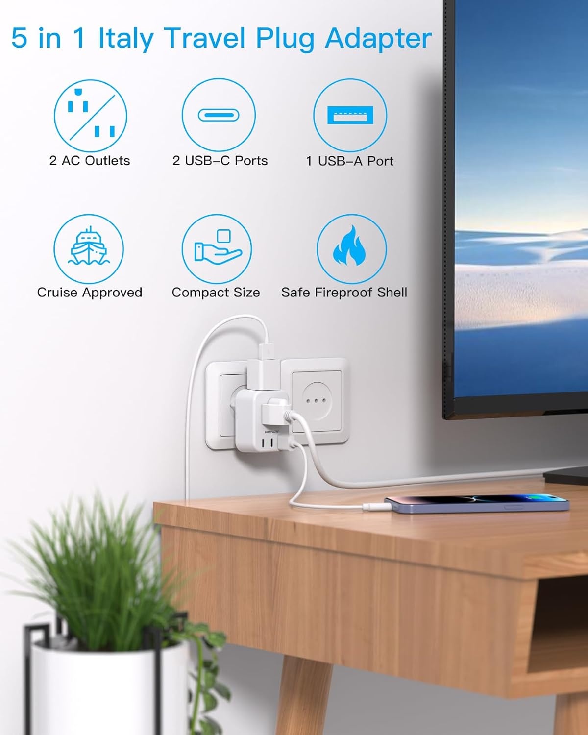 image:imageSwitzerland Travel Plug Adapter HANYCONY Type J Power Adapter with 2 Outlets 2 USB C Ports Swiss Plug Adapter for Amercian US to Switzerland Liechtenstein Rwanda 2 PackType L Italy Chile
