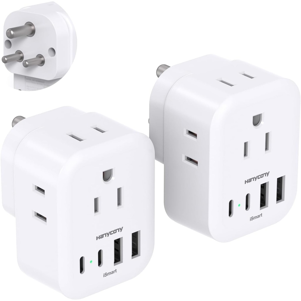 image:image2 Pack European Travel Plug Adapter HANYCONY International Power Adapter 4 Outlets 4 USB C Ports 2 USB C Foldable Type C Adapter for US to Most Europe EU Italy Spain Greece Portugal France GermanyType D India Maldives