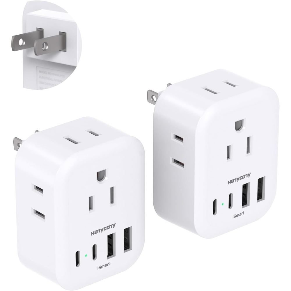 image:image2 Pack European Travel Plug Adapter HANYCONY International Power Adapter 4 Outlets 4 USB C Ports 2 USB C Foldable Type C Adapter for US to Most Europe EU Italy Spain Greece Portugal France GermanyType A Japan USA China