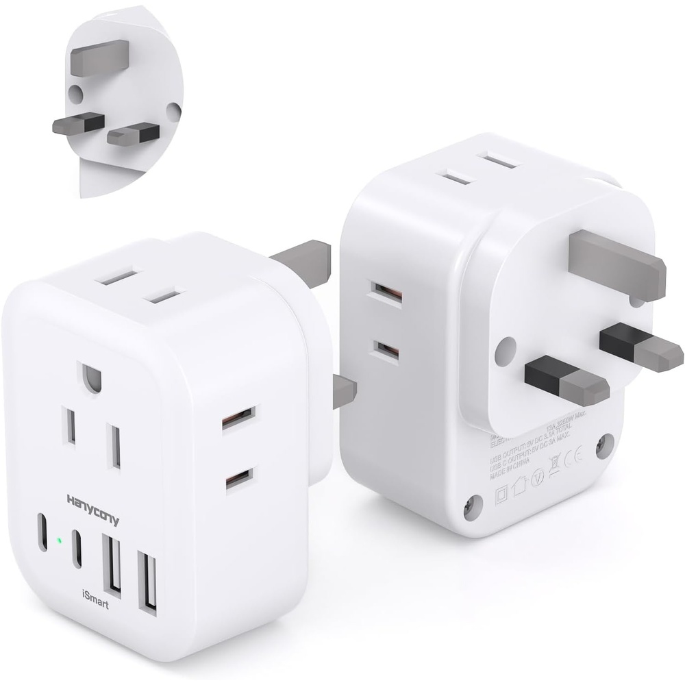 image:image2 Pack European Travel Plug Adapter HANYCONY International Power Adapter 4 Outlets 4 USB C Ports 2 USB C Foldable Type C Adapter for US to Most Europe EU Italy Spain Greece Portugal France GermanyType G UK Ireland