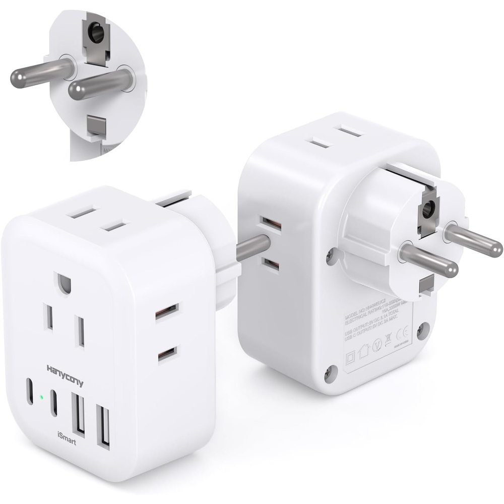 image:image2 Pack European Travel Plug Adapter HANYCONY International Power Adapter 4 Outlets 4 USB C Ports 2 USB C Foldable Type C Adapter for US to Most Europe EU Italy Spain Greece Portugal France GermanyType EF Germany France