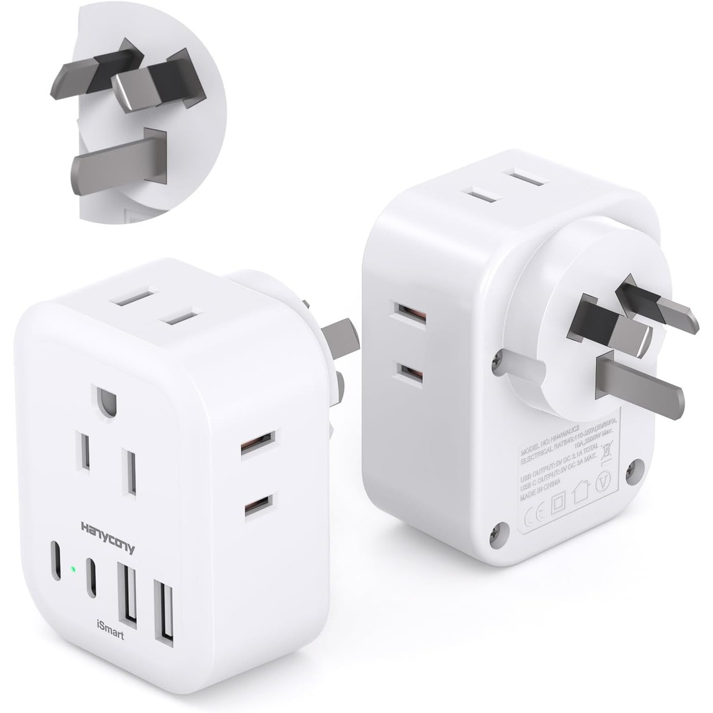 image:image2 Pack European Travel Plug Adapter HANYCONY International Power Adapter 4 Outlets 4 USB C Ports 2 USB C Foldable Type C Adapter for US to Most Europe EU Italy Spain Greece Portugal France GermanyType I Australia New Zealand