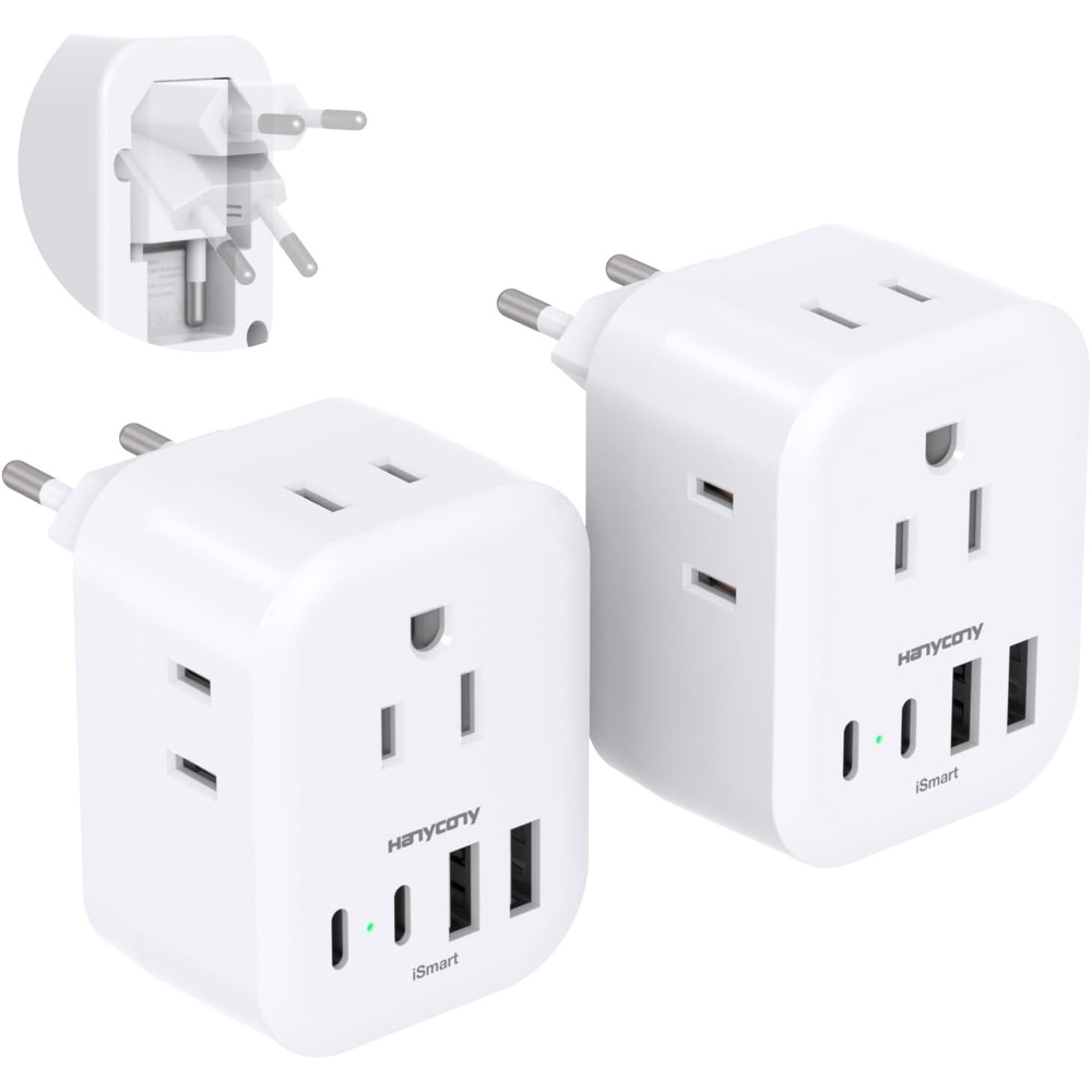 image:image2 Pack European Travel Plug Adapter HANYCONY International Power Adapter 4 Outlets 4 USB C Ports 2 USB C Foldable Type C Adapter for US to Most Europe EU Italy Spain Greece Portugal France GermanyType C Most of Europe