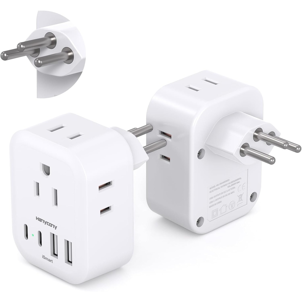 image:image2 Pack European Travel Plug Adapter HANYCONY International Power Adapter 4 Outlets 4 USB C Ports 2 USB C Foldable Type C Adapter for US to Most Europe EU Italy Spain Greece Portugal France GermanyType J Switzerland