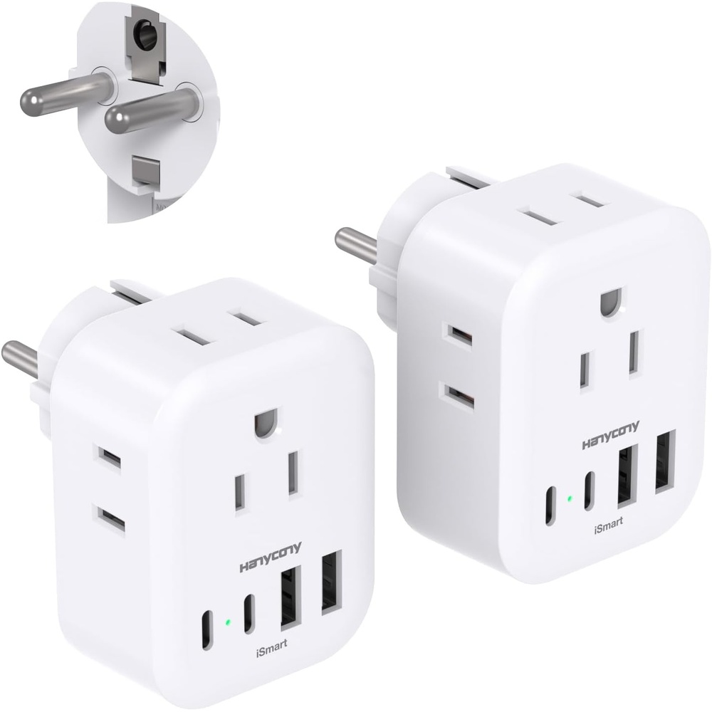 image:image2 Pack Type E F Plug Adpter HANYCONY Germany France Travel Power Adapter with 4 Outlets 4 USB Ports2 USB C South Korea Travel Plug Adapter for US to Europe EU Spain Iceland Greece German FrenchType EF Germany France