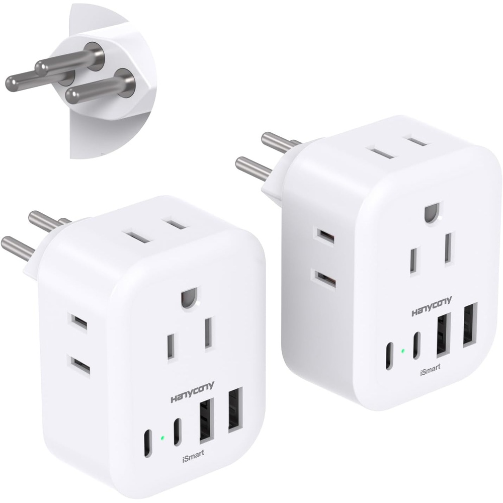 image:image2 Pack Type E F Plug Adpter HANYCONY Germany France Travel Power Adapter with 4 Outlets 4 USB Ports2 USB C South Korea Travel Plug Adapter for US to Europe EU Spain Iceland Greece German FrenchType J Switzerland