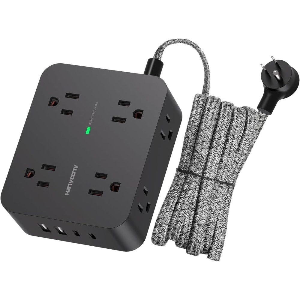 image:imagePD 30W USB C Power Strip Surge Protecor HANYCONY 8 Outlets 4 USB2 USB C Ports 1080J Desk Charging Station for Multiple Devices 6 Ft Flat Plug Extension Cord for College Dorm Room EssentialsBlack