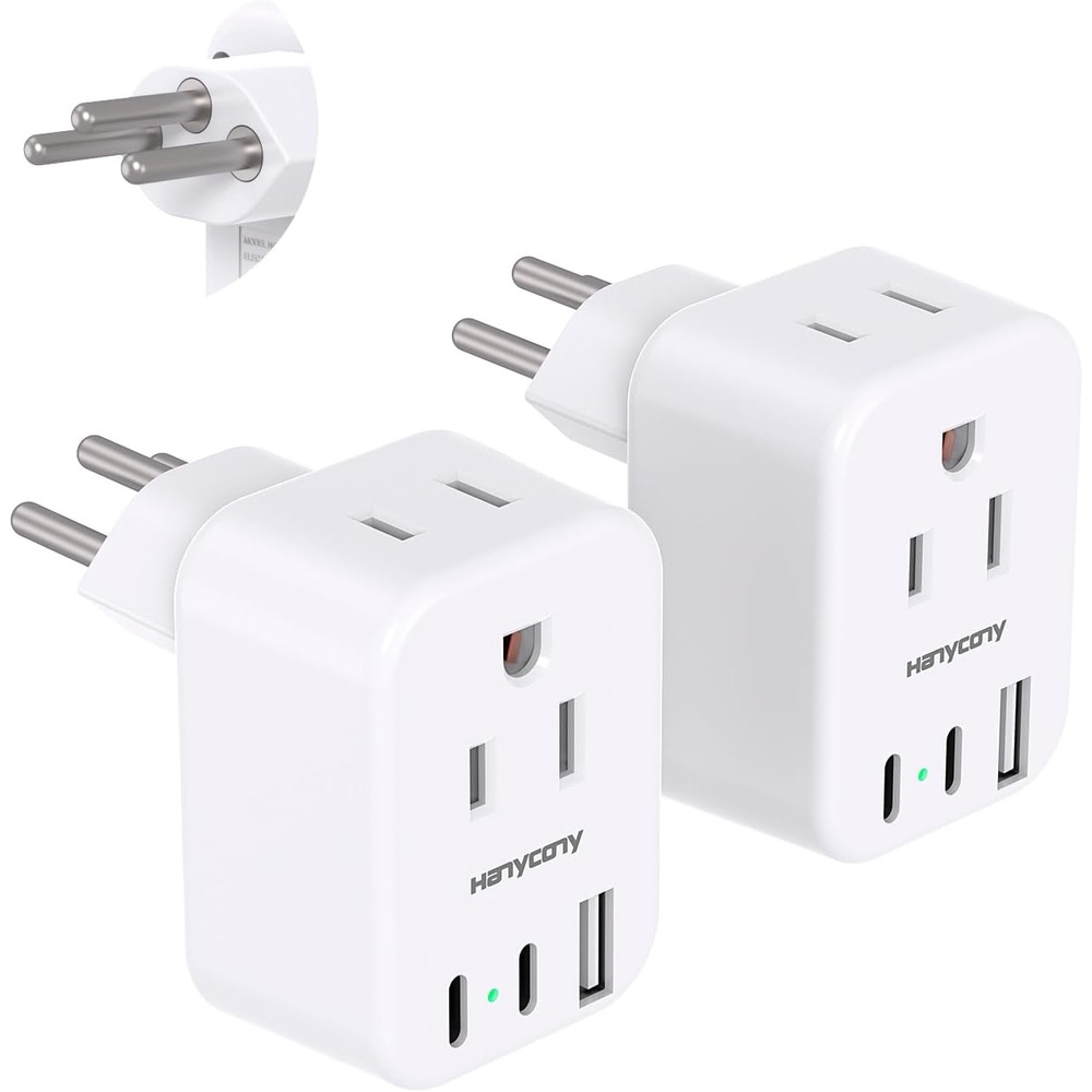 image:imageSwitzerland Travel Plug Adapter HANYCONY Type J Power Adapter with 2 Outlets 2 USB C Ports Swiss Plug Adapter for Amercian US to Switzerland Liechtenstein Rwanda 2 PackType J Switzerland