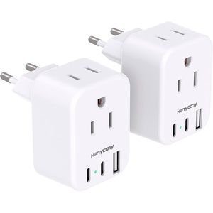 image:imageEuropean Travel Plug Adapter for International HANYCONY Italy Spain Power Adapter 2 Outlets 2 USB C Ports Type C Adapter Travel Cruise Essentials for US to Most Europe France Germany EU 2 Pack