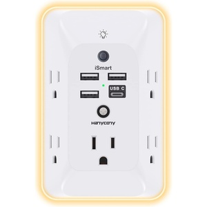 image:imageOutlet Extender with Night Light HANYCONY Multi Plug Outlet USB Wall Charger Surge Protector 4 USB Ports1 USB C Power Strip Electrical Outlet Splitter Expander for Home Office Dorm Room ETLWhite
