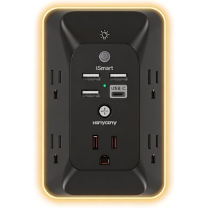 image:imageOutlet Extender with Night Light HANYCONY Multi Plug Outlet USB Wall Charger Surge Protector 4 USB Ports1 USB C Power Strip Electrical Outlet Splitter Expander for Home Office Dorm Room ETLBlack