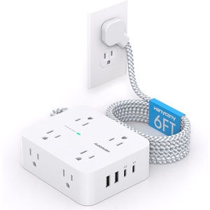 image:imagePD 30W USB C Power Strip Surge Protecor HANYCONY 8 Outlets 4 USB2 USB C Ports 1080J Desk Charging Station for Multiple Devices 6 Ft Flat Plug Extension Cord for College Dorm Room EssentialsWhiteGray